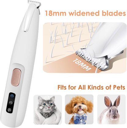Dog Paw Trimmer, 18 Mm Widen Blade Electric Pet Clippers, 35 Db Low Noise, Waterproof, Rechargeable, Dog Clippers for Groomming for Paws, Ears, Face, Rump-And Eyes