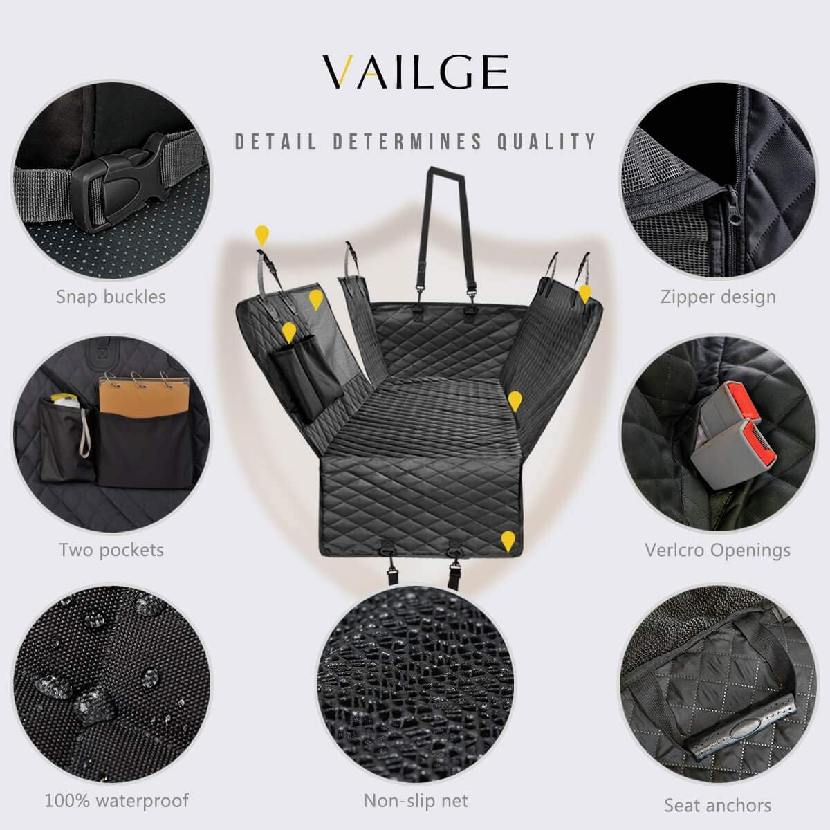 Dog Car Seat Cover for Back Seat, 100% Waterproof Back Seat Pet Cover for Dogs with Mesh Window, Scratch Prevent Antinslip Dog Hammock for Car
