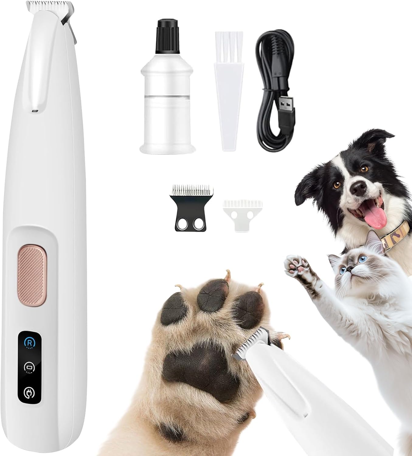Dog Paw Trimmer, 18 Mm Widen Blade Electric Pet Clippers, 35 Db Low Noise, Waterproof, Rechargeable, Dog Clippers for Groomming for Paws, Ears, Face, Rump-And Eyes